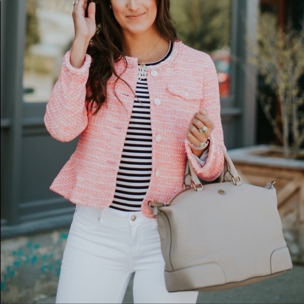 J. Crew Pink Tweed Cropped Blazer